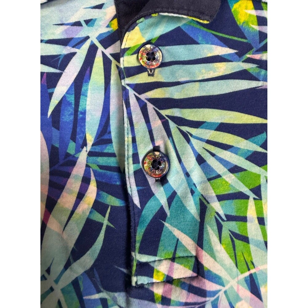 Bugatchi Golf Polo Shirt‎ Men's XXL Blue Palm Leaf - Picture 8 of 8